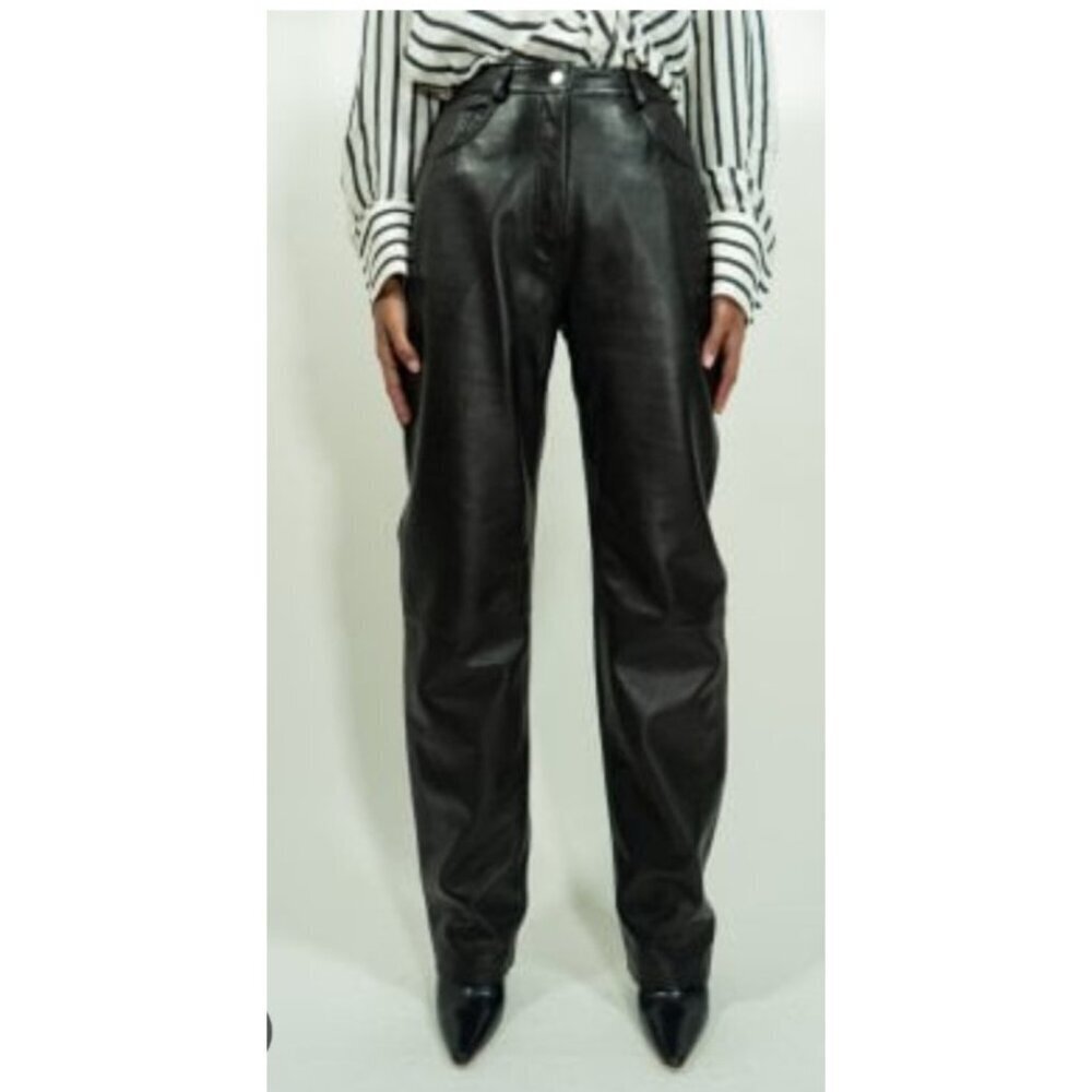 MUUBAA London Black Leather Straight Leg Pants Womens Size 16 Genuine Leather